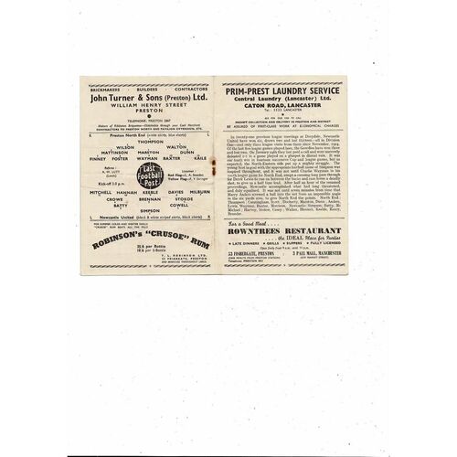 1953/54 Preston v Newcastle United Football Programme