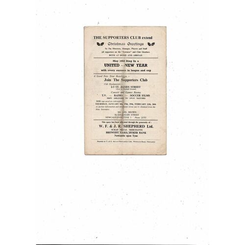 1958/59 Newcastle United v Nottingham Forest Football Programme