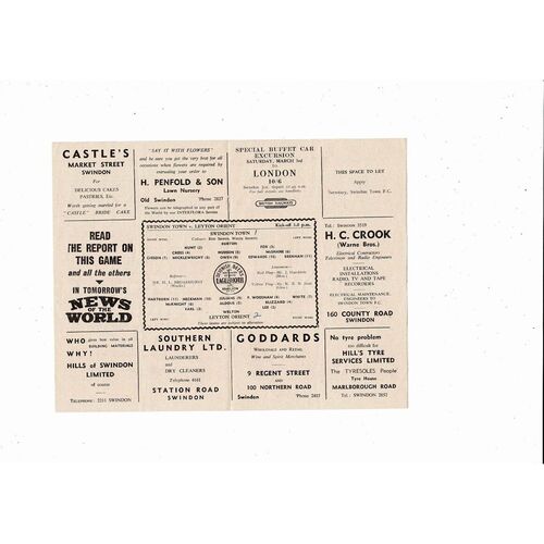 1955/56 Swindon Town v Leyton Orient Football Programme