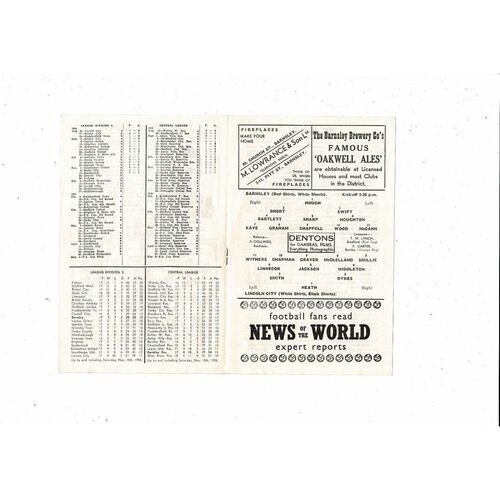 1958/59 Barnsley v Lincoln City Football Programme