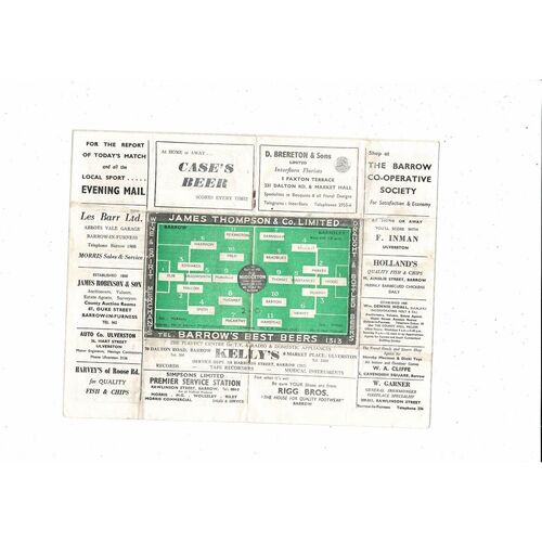 1966/67 Barrow v Barnsley Football Programme