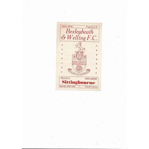 1957/58 Bexleyheath & Welling v Sittingbourne Kent League Football Programme