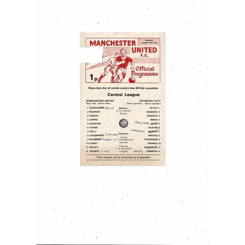 Manchester United v Coventry City Central League Football Programme 1975/76