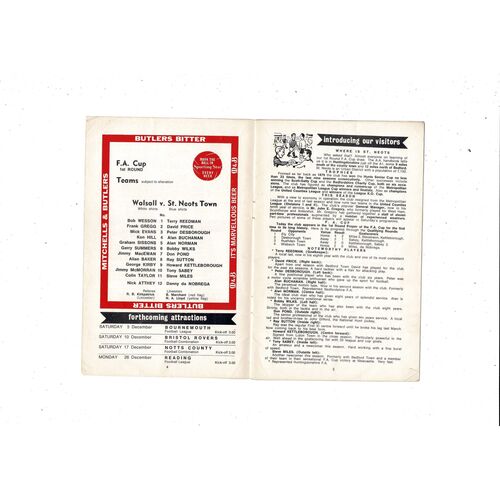 Walsall v St Albans City FA Cup Football Programme 1966/67