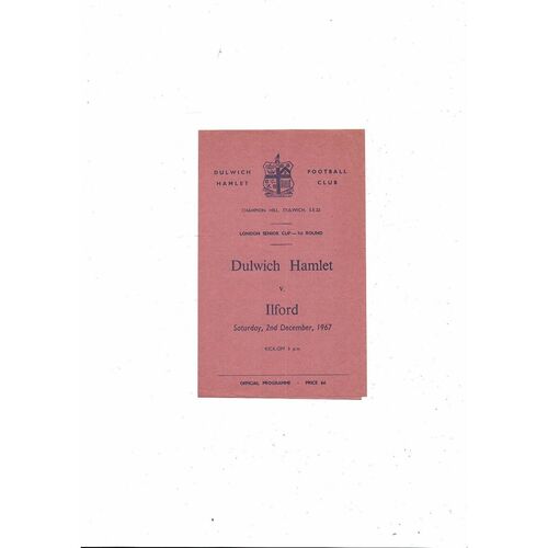 1967/68 Dulwich Hamlet v Ilford London Senior Cup Football Programme