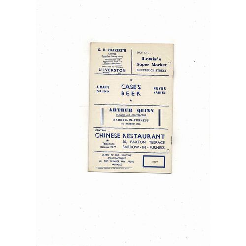 1958/59 Barrow v Wolves FA Cup Football Programme