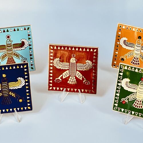 Display & Magnet Tile. The Persian Falcon. Deep Green with 3 Red stones.