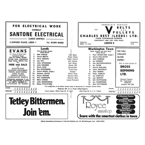 1978/79 Leeds v Workington Town (24/03/1979) Rugby League Programme