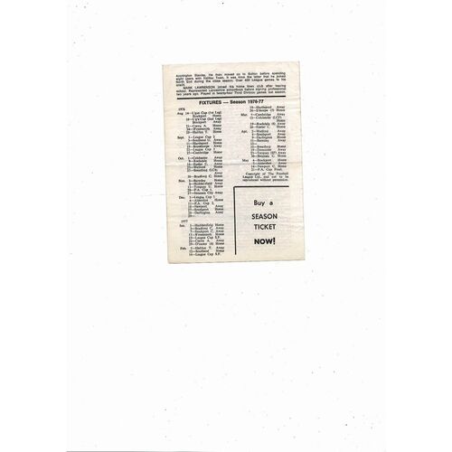Workington v Preston Friendly Football Programme 1976/77