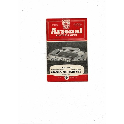 1960/61 Arsenal v West Bromwich Albion Football Programme