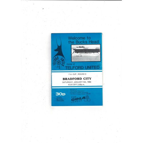 Telford United v Bradford City FA Cup Football Programme 1984/85