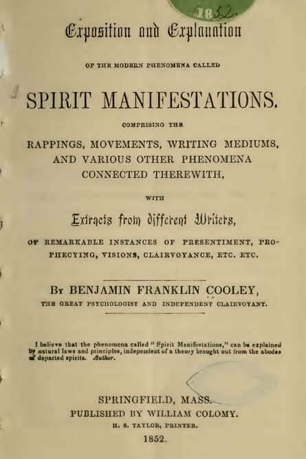 1852 | Exposition and Explanation of Spirit Manifestations