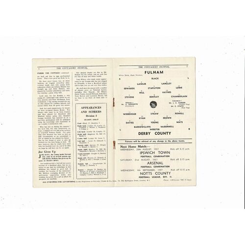 1957/58 Fulham v Derby County Football Programme