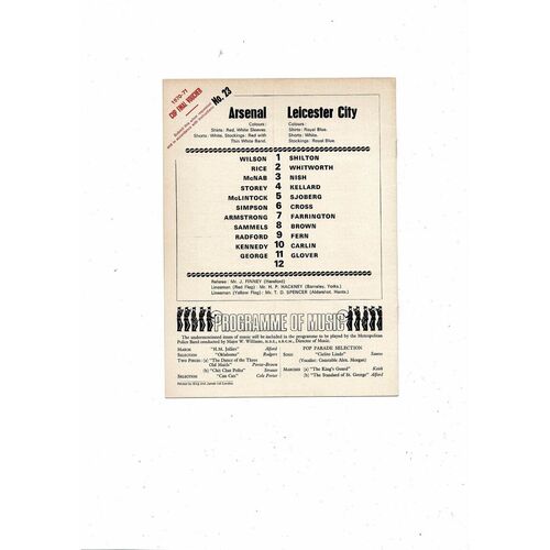 1970/71 Arsenal v Leicester City FA Cup Replay Football Programme