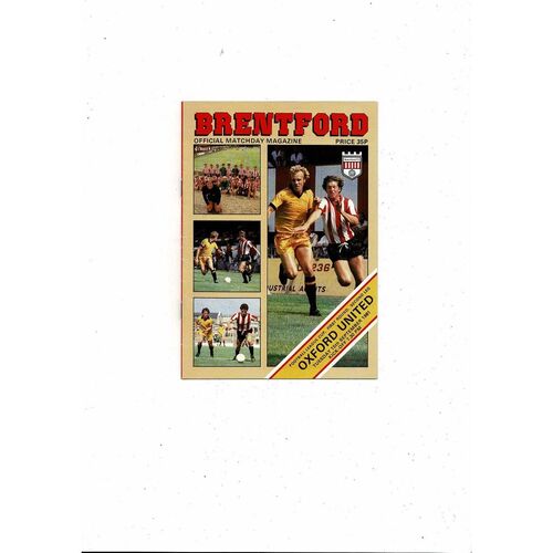 1981/82 Brentford v Oxford United League Cup Football Programme