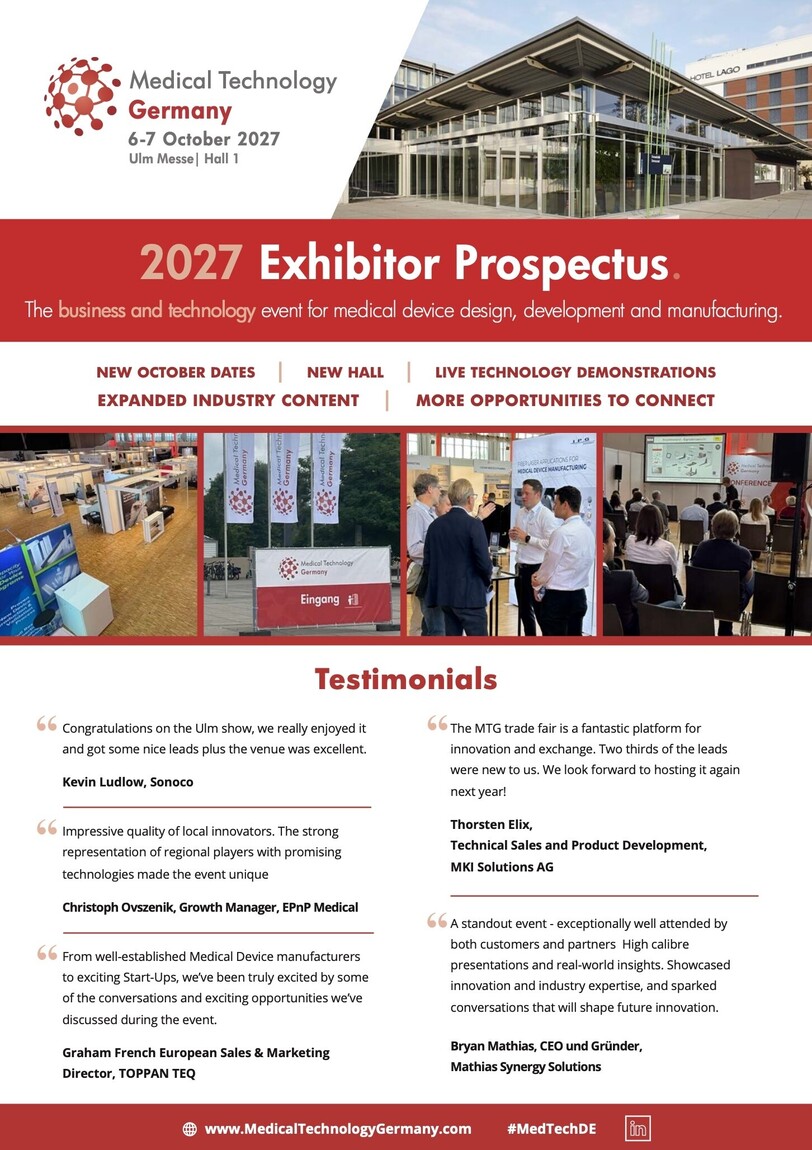 Exhibitor Prospectus &amp; Booking 2027 | Medical Technology Germany | German Medical Device Manufacturing | German Medical Innovation