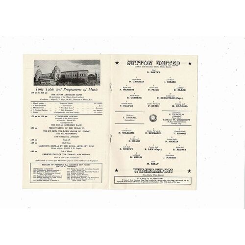 1963 Sutton United v Wimbledon Amateur Cup Final Football Programme