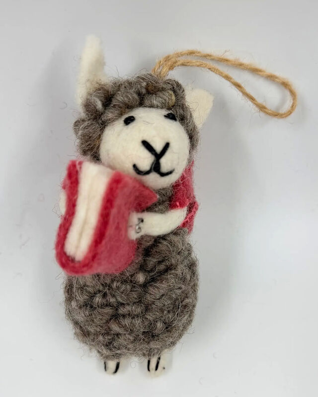 Grey Sheep Decoration/Ornaments with Book - Pink