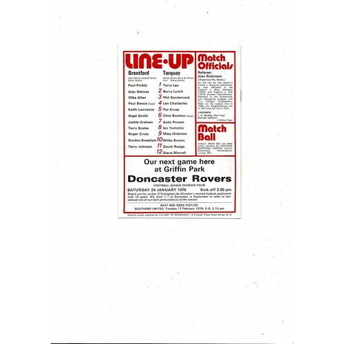 1975/76 Brentford v Torquay United Football Programme