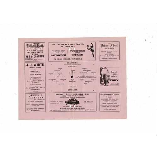 1961/62 Tonbridge v Ramsgate Southern League Cup Football Programme