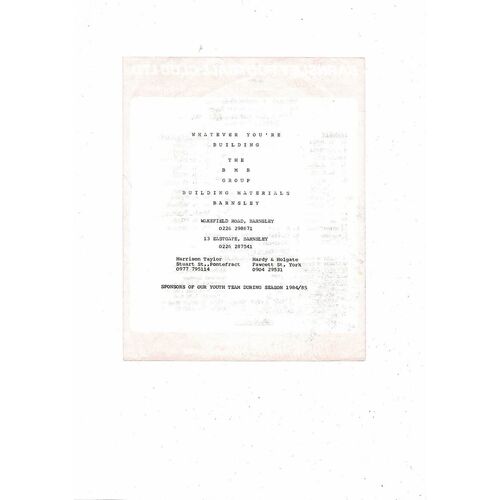 Barnsley v Huddersfield Town FA Youth Cup Football Programme 1984/85