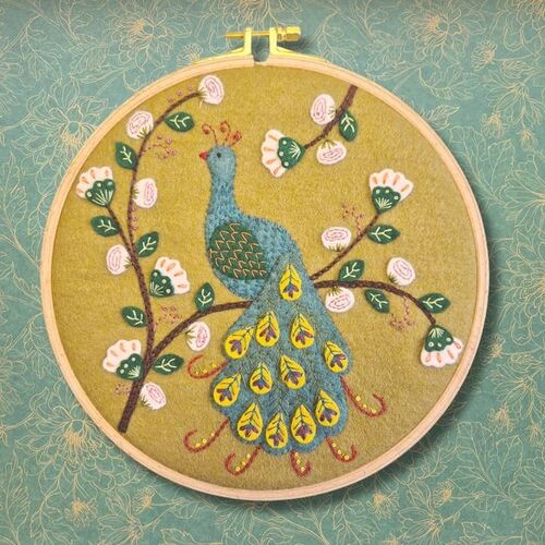 Flamboyant Peacock Appliqué Hoop Craft Kit by Corinne Lapierre