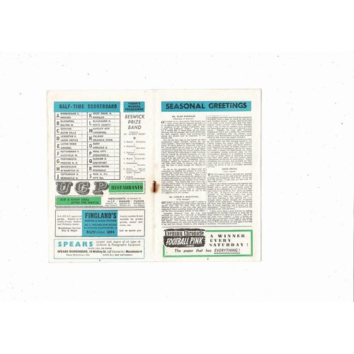 1957/58 Manchester City v Manchester United Football Programme + Insert