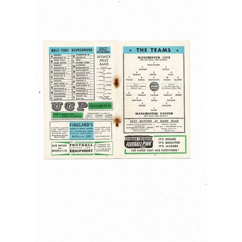 1956/57 Manchester City v Manchester United Football Programme
