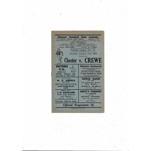 1958/59 Chester v Crewe Alexandra Football Programme January