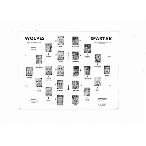 Wolves v Spartak Moscow Friendly Football Programme 1954/55