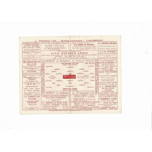 Chelmsford Res v Yarmouth Eastern Counties League Football Programme 1959/60