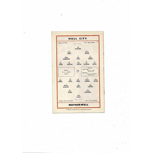 Hull City v Motherwell Friendly Football Programme 1967/68