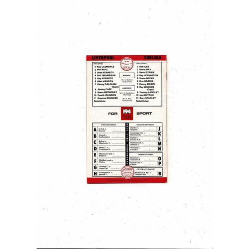 1978/79 Liverpool v Chelsea Football Programme