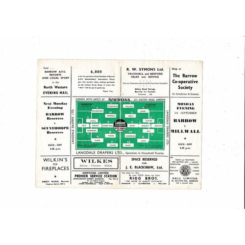 1960/61 Barrow v Chester City Football Programme