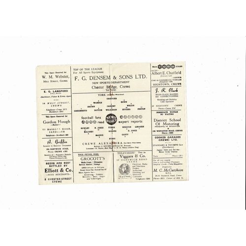 1957/58 Crewe Alexandra v York City Football Programme