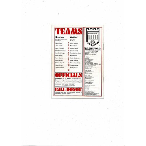 1976/77 Brentford v Watford League Cup Football Programme