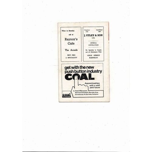1968/69 Barnsley v Swindon Town Football Programme