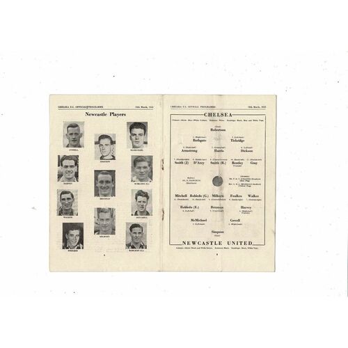 1951/52 Chelsea v Newcastle United Football Programme