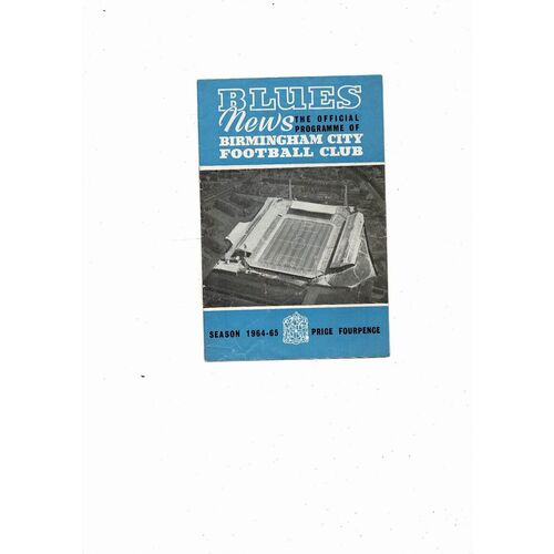 1964/65 Birmingham City v Stoke City Football Programme