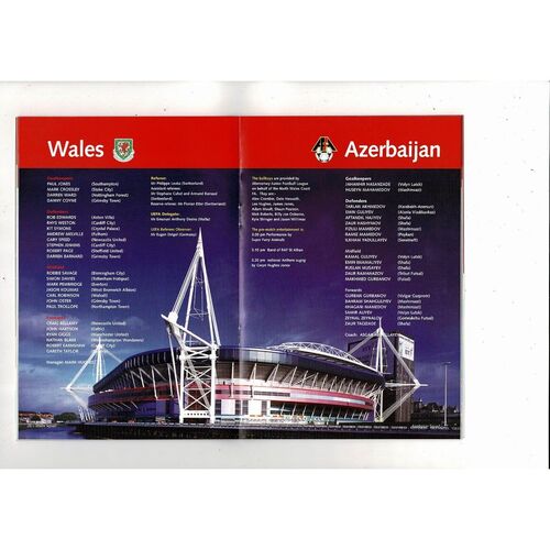 2003 Wales v Azerbaijan European Championship + U21 double Football Programme