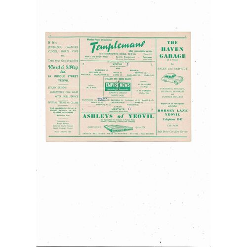 1956/57 Yeovil Town v Merthyr Southern League Football Programme