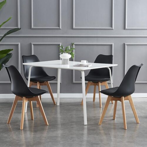 mcc direct Set of 4 Dining Chairs Wooden Legs Soft Cushion Pad Stylish DELUXE Retro Lounge Dining Office EVA