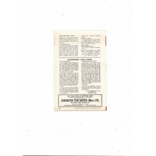 1963/64 Brentford v Bristol City Football Programme