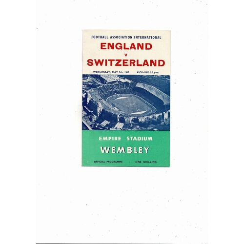 1962 England v Switzerland Football Programme