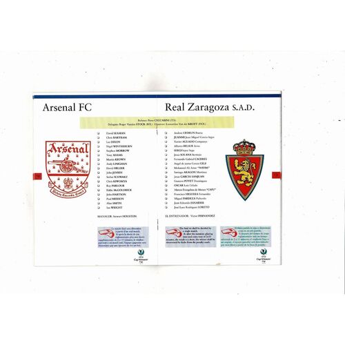 1995 Arsenal v Real Zaragoza European Cup Winners Cup Final Football Programme
