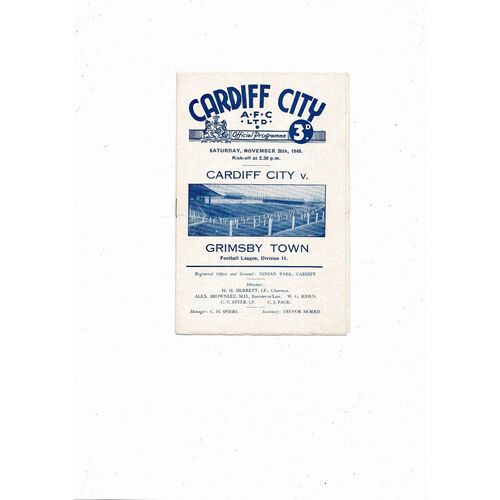 1949/50 Cardiff City v Grimsby Town Football Programme + Press Reports