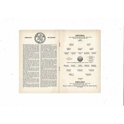 1956/57 Arsenal v Chelsea Football Programme