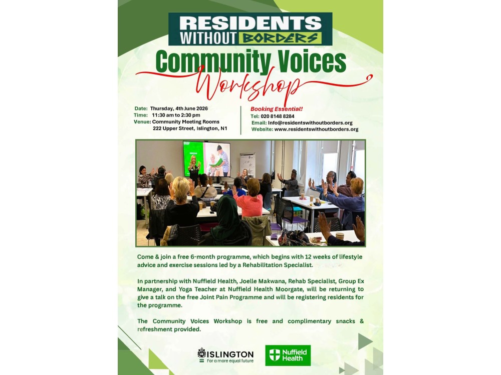 Events & Activities | Residents Without Borders | Residents &amp; Community Support Islington London UK | Community Voices Islington London UK  | Refugee Migrant Asylum Seeker Islington London UK