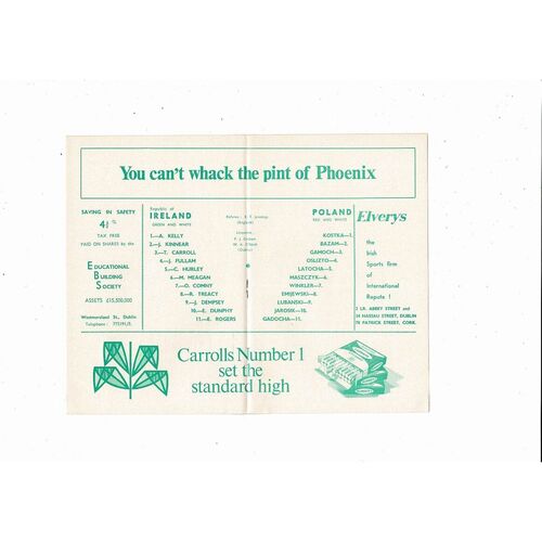 1968 Republic of Ireland v Poland Football Programme