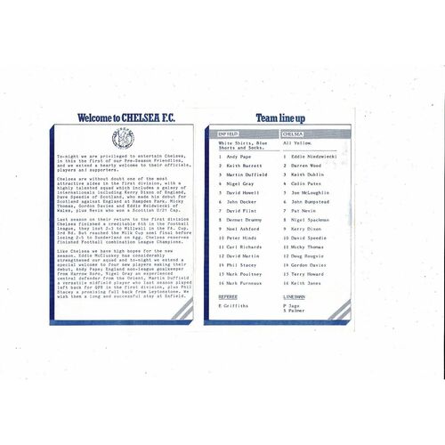 Enfield v Chelsea Friendly Football Programme 1985/86